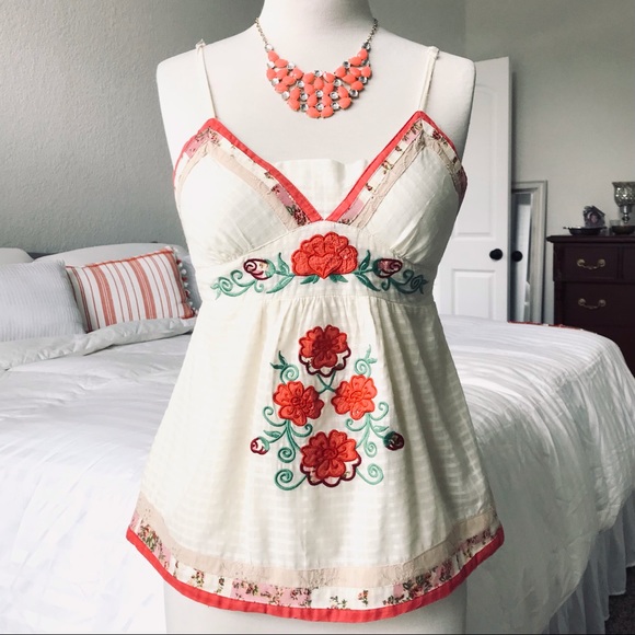 Pura Vida Tops - Pura Vida Embroidered Camisole Cotton Top Size Small